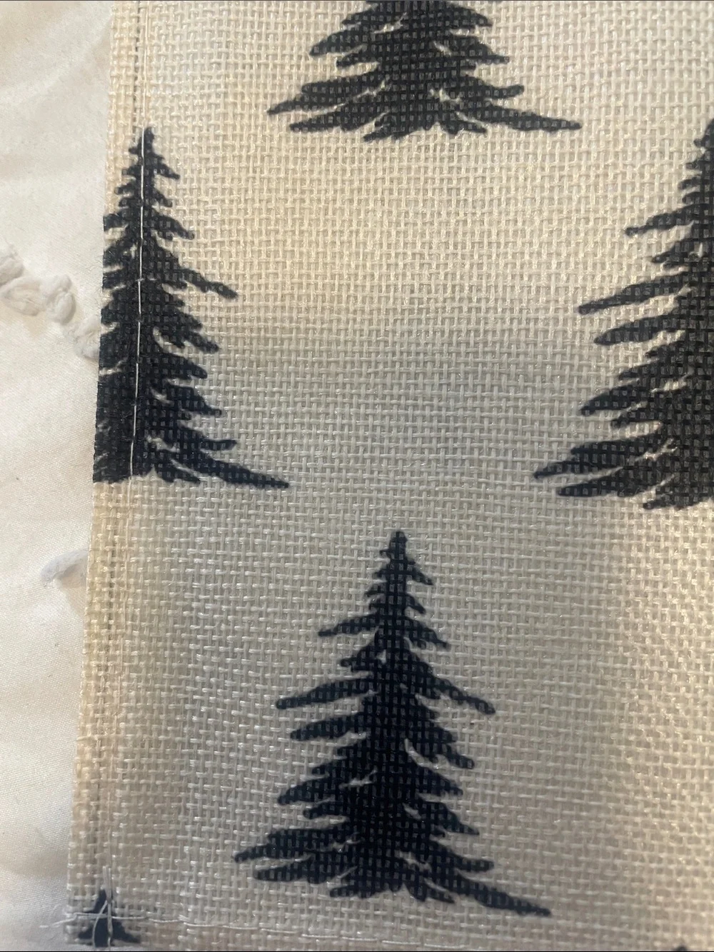 Neutral table Runner with Black Pine Tree Print 72 X 13